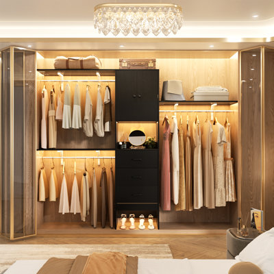 Bedrije 20"-96" (or 120" W)  Wooden Closet System With Doors And  Drawers