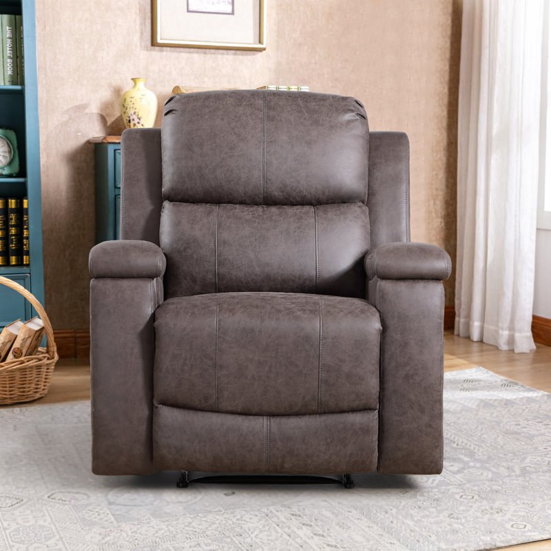 Fauteuil inclinable manuel en cuir végétalien moderne large de 37 po avec porte-gobelet Westwick, Moka
