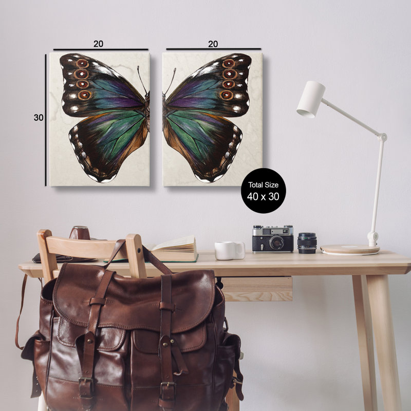 Ensemble de 2 reproductions d'art sur toile, "Colourful Green Green Butterfly" par Melissa Wang, H 60 po x l 40 po