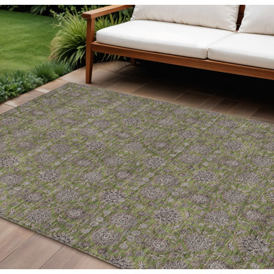 Tapis extérieur lavable floral 9 pi x 12 pi vert olive beige et taupe
