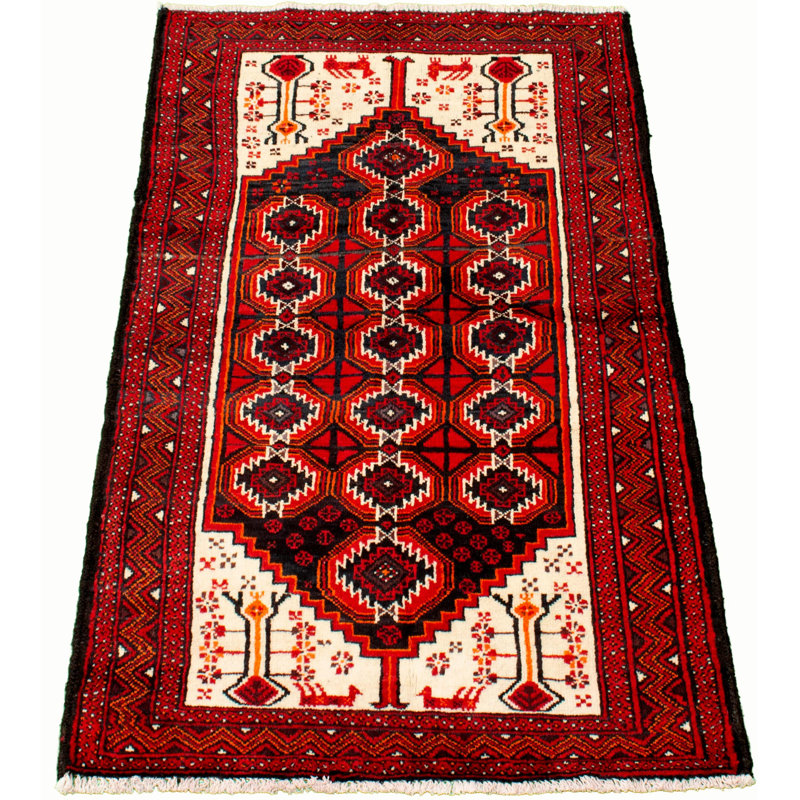 Tapis décoratif en laine rouge noué à la main 3 pi 5 po x 6 pi one-of-a-kind Braconi