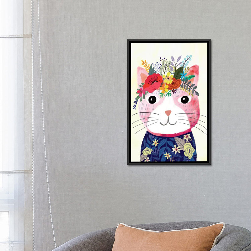 «Mafi The Cat» par Mia Charro - reproduction d'art sur toile tendue, H 26 po x l 18 po x P 1,5 po, Toile avec cadre noir