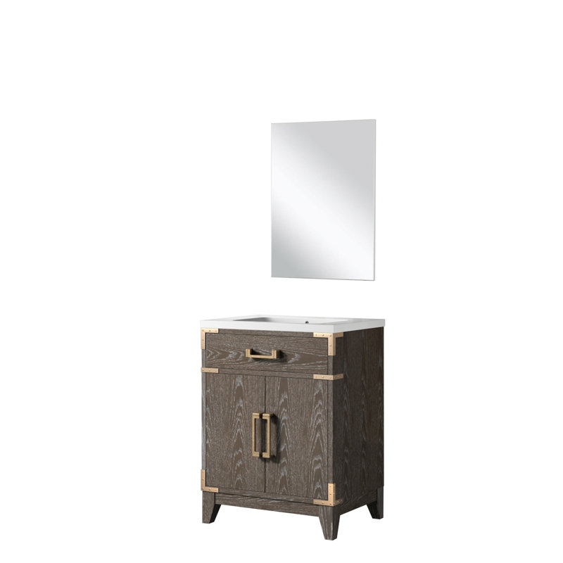 24 po Ensemble de salle de bain X 18 en chêne brun avec plateau en acrylique et miroir de rangement à fermeture en douceur inclus