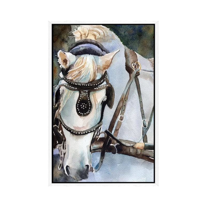 White Percheron In Charleston 1 Piece Painting on Canvas, 66.04 cm H x 45.72 cm W, White Framed
