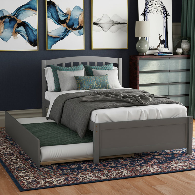 Twin Bed Frame With Trundle, Wooden Platform Bed With Headboard, Multifunctional Twin Size Bed With Pull Out Trundle For Bedroom,livingroom, Guest Room,no Box Spring Needed,gray