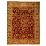Hand Knotted Wool Area Rug in Red And Gold