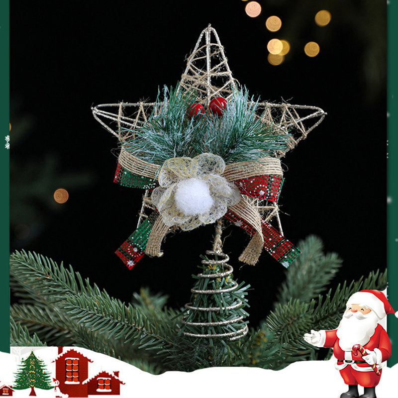 Décoration de Noël pour sommet d'arbre de Noël, décoration d'étoile de sommet en or Pentagram, cadeaux des Fêtes