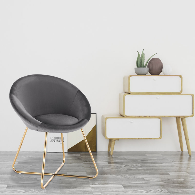 Liverman 44cm H Velvet Upholstered Side Chair, Dark Grey