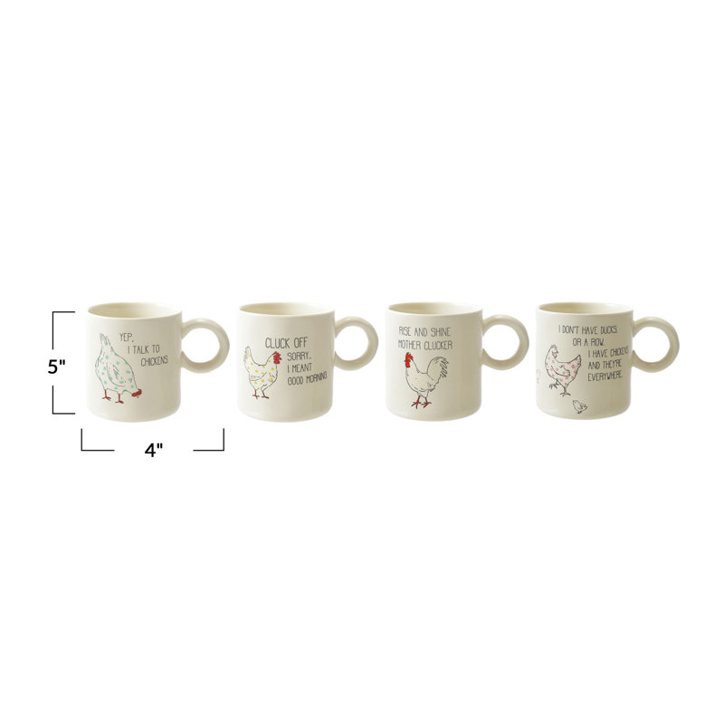 Stoneware Chicken And Saying Mug Set