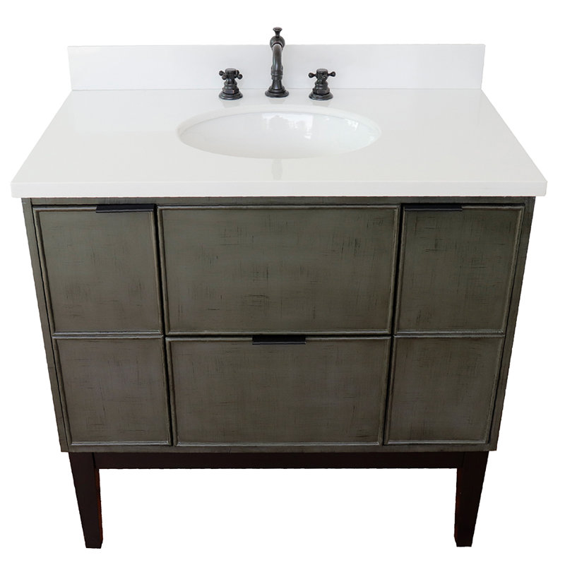 37'' Single Bathroom Vanity with Top, White Quartz