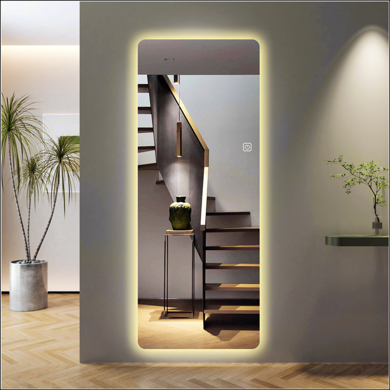 Miroir complet avec lumières, fixation murale, à intensité variable, éclairage 3 couleurs, pour chambre à coucher