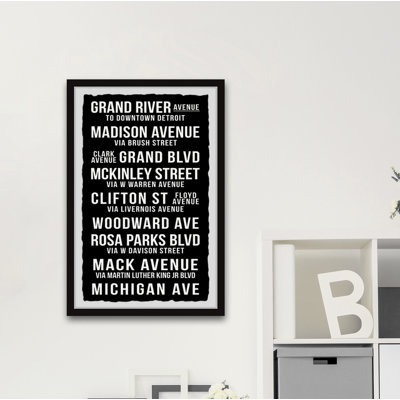 Michigan Street List II - Reproduction d'art textuel sur papier encadré