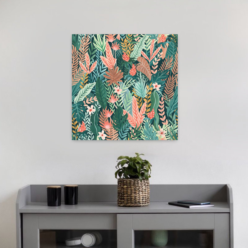 «Jungle Hangout», art abstrait Palm Summer, H 18 po x l 18 po