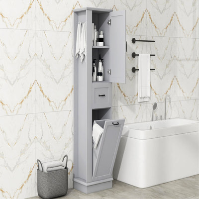Modern Tall Storage Cabinet – Tilt-Out Compartment, Adjustable Shelves, 80LBS Capacity, Soft-Close Hinges, Aluminum Alloy Handles, Perfect For Bathroom & Home Organization
