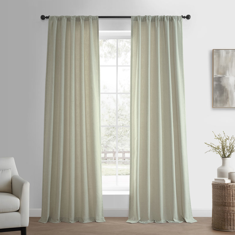 Basic Faux Linen Curtain Pair - 2 Panels - Light Filtering Window Curtains, Light Green, 50" W x 84" L