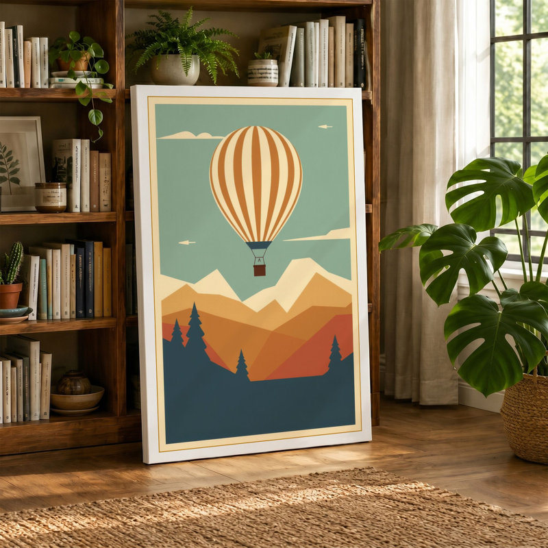 Balloon Over Mountains Mid-Century - Wrapped Canvas, 18x12 - 45.7 x 30.5 cm, Sage Border