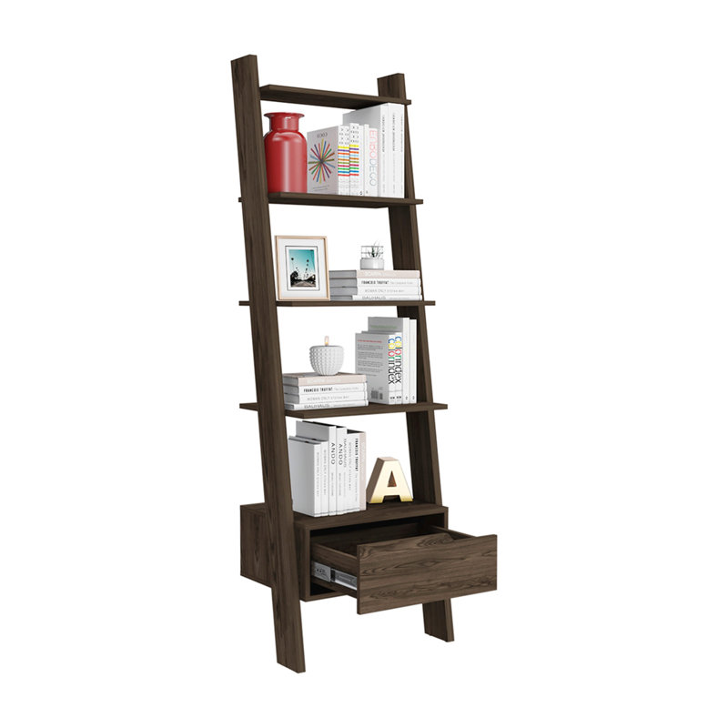 Hamburg Ladder Bookcase, Five Open Shelves, One Drawer