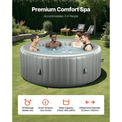 Inflatable Hot Tub 2 to 4 Person 70.9 x 26in Round Portable Outdoor Spa 110 Jets