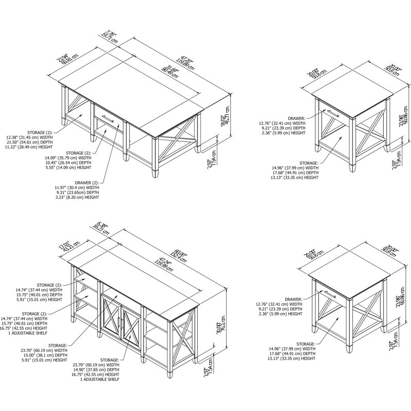 Ensemble de tables basses 4 pièces Huckins, Hickory gris foncé
