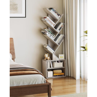 6 Tier Tree Bookshelf, Small Bookcase with Storage Cabinet, Modern Narrow Bookshelves Organizer by Latitude Run