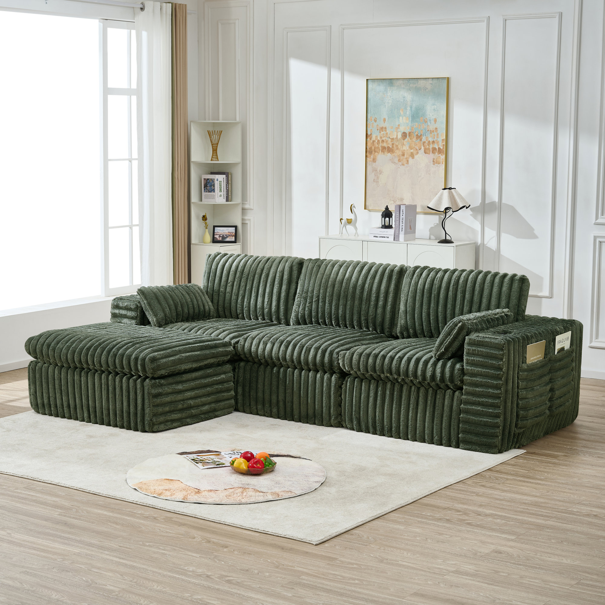 Latitude Run® Modern Space-saving Sectionals Sofa With Ottoman, Green ...