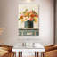 Harnek tulipes dans une boîte à chapeau bleu sarcelle et or sur toile de lin-106962698