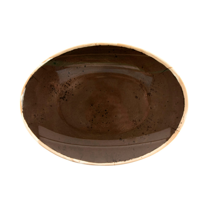 Le GE Plateau de service robuste en plastique et en mélamine ovale incassable, 18 po x 13 po, crème de poterie, Poterie café