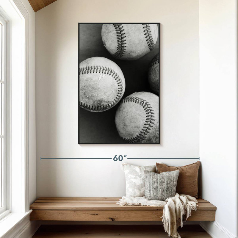 Balles de baseball monochromes, 31 po x 46 po, Cadre flottant noir