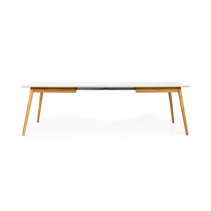 Golbahar Extendable Solid Wood Base Dining Table, White Laminate/Oak