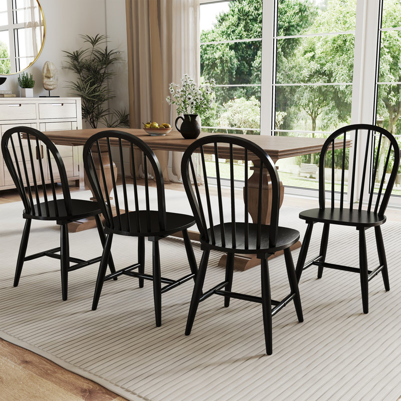 Solid Wood Dining Chairs With Slat Back, Farmhouse Side Chair For Ktichen/Dining Room, Black, 4