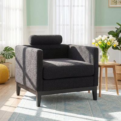 Modern Farmhouse 35.43" W x 31.89" D x 36.02" H Boucle Solid Wood Performance Accent Chair