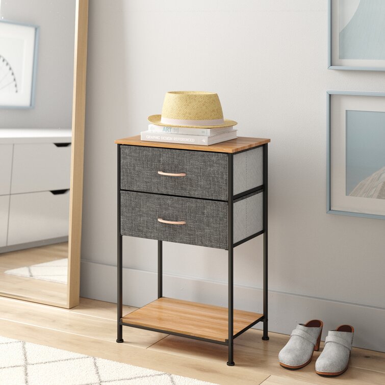 Storage Drawer Nightstand Woven Basket Cabinet Bedside Table - Costway