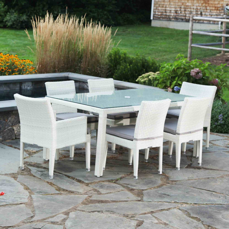 Cypress Outdoor 7 - Piece Dining Set with Cushions, Whitewash