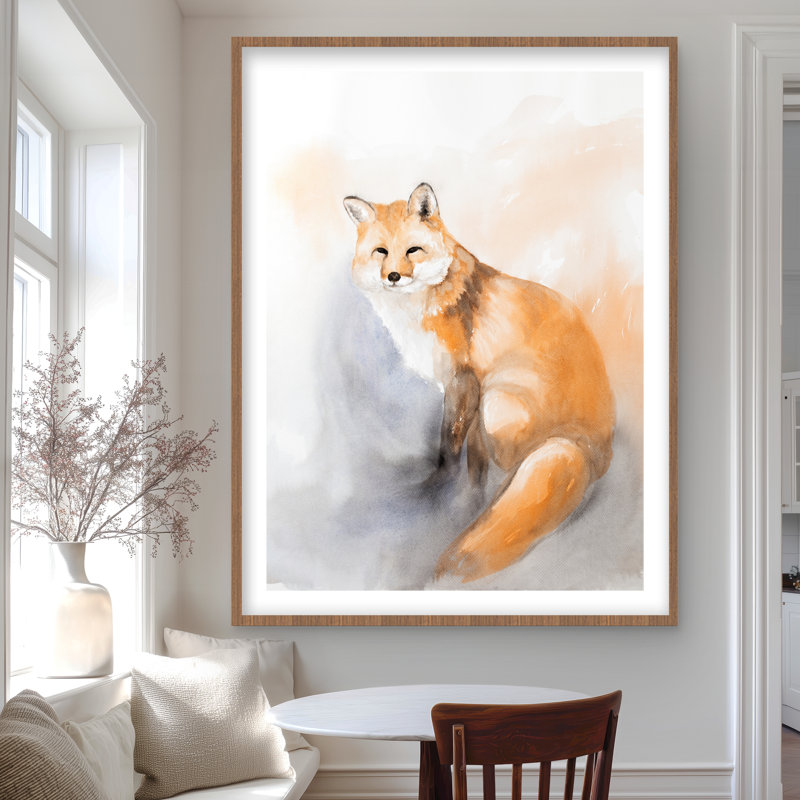 Watercolor Fox - Blue Living, impression encadrée avec passe-partout