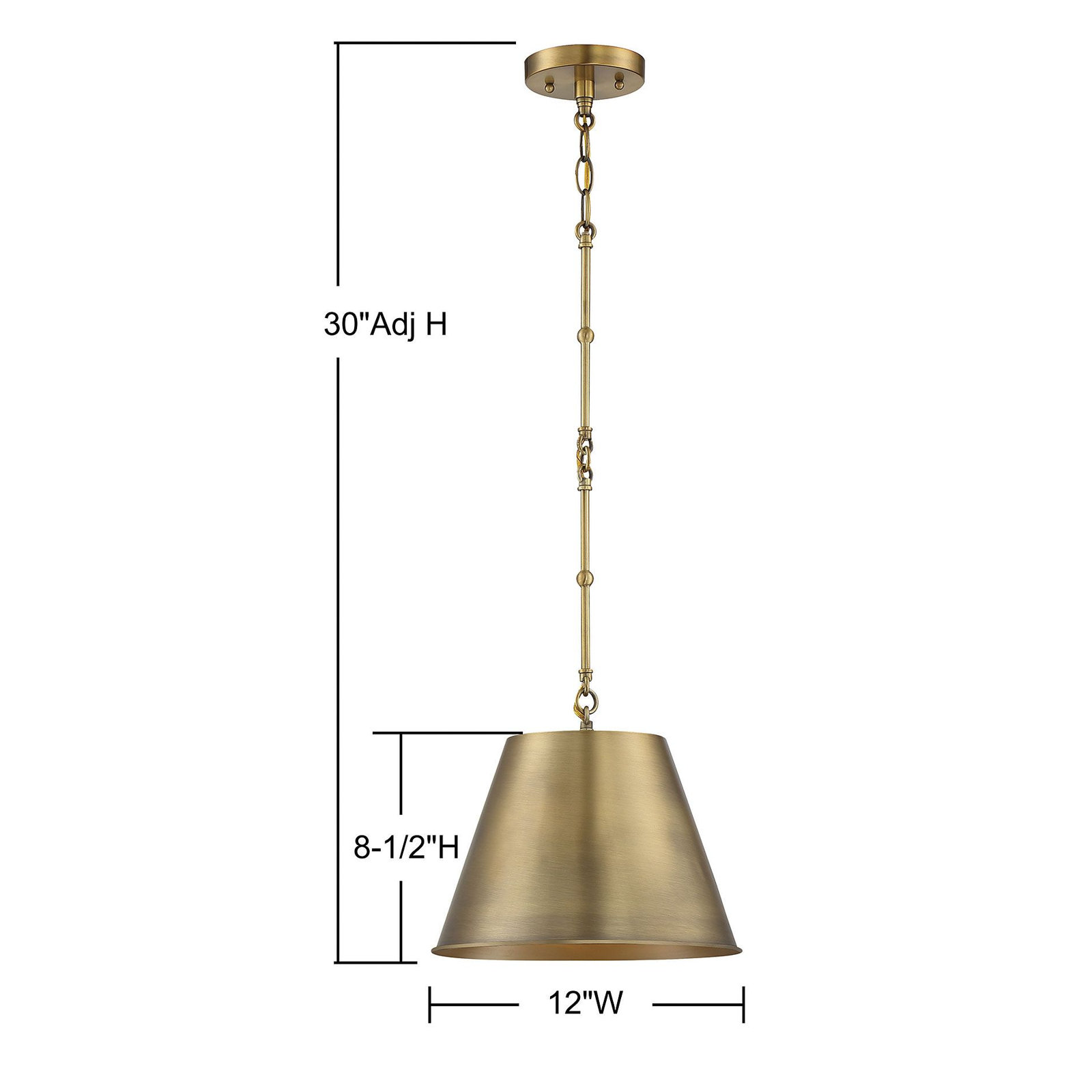 Presley Dimmable Single Light Pendant, Warm Brass, 8.5" H x 12" W x 12" D