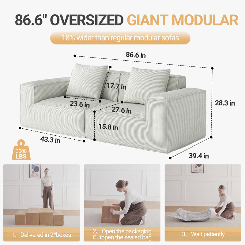 Le canapé modulaire peut être converti en un canapé-lit surdimensionné., Cream