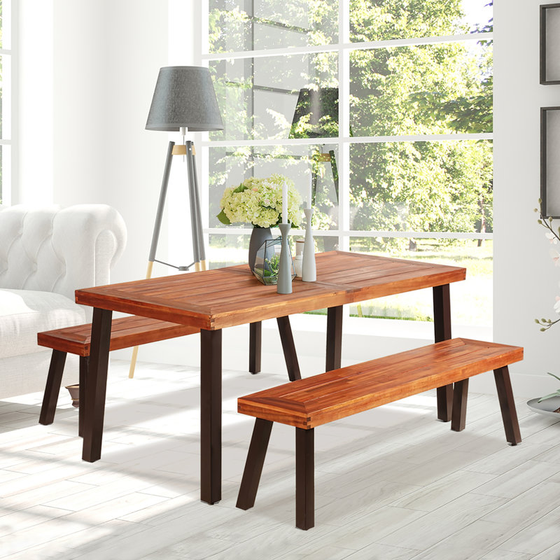 Azriela 4 - Person Acacia Patio Dining Set with Rectangular Table