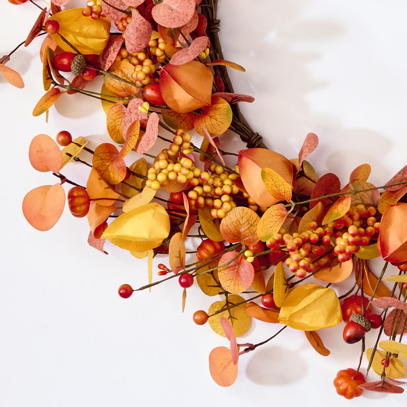 Couronne de feuilles artificielles 22 "et lanternes chinoises sur base métallique