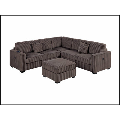 Luxurious Corduroy Upholstered 4Pc Sectional Set With USB, Ideal For Modern Living And Comfortable Seating