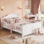Lit plateforme double en bois pleine grandeur avec tête et pied de lit, barrières de sécurité convertibles, lit bas pour enfant avec rangement sous le lit, disponible en blanc-133245500-133245499