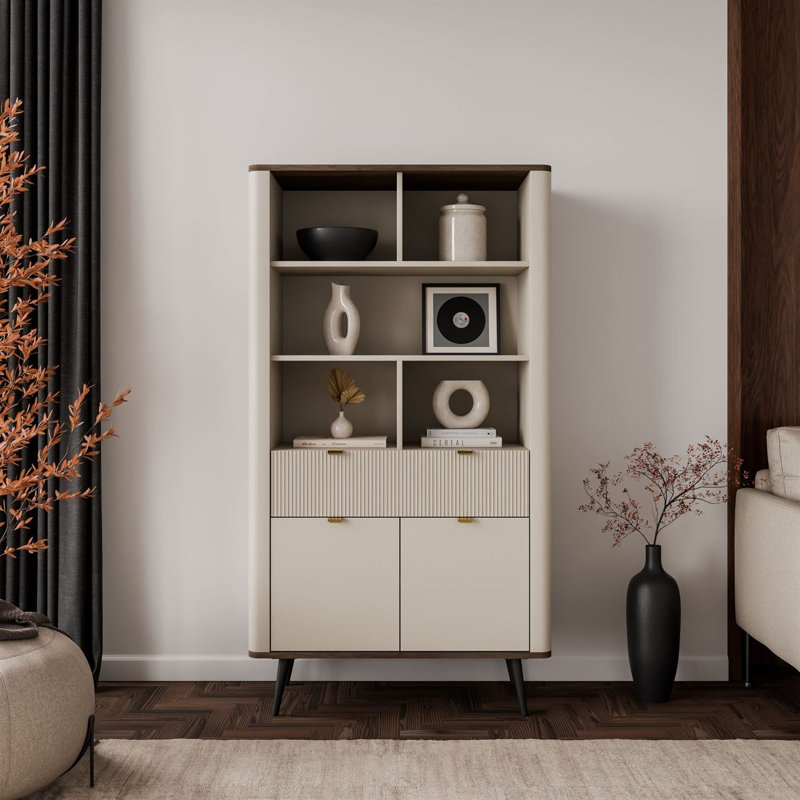 163cm H x 90cm W Bookcase, cashmere / walnut