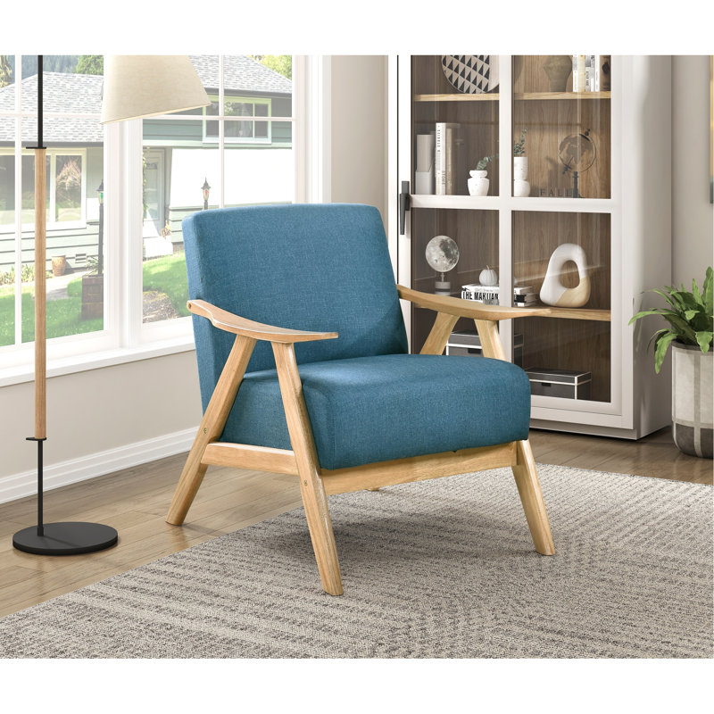 Chaise d'appoint rembourrée bleue avec structure en bois d'hévéa massif et ressorts ensachés Coussin de dossier rembourré de mousse