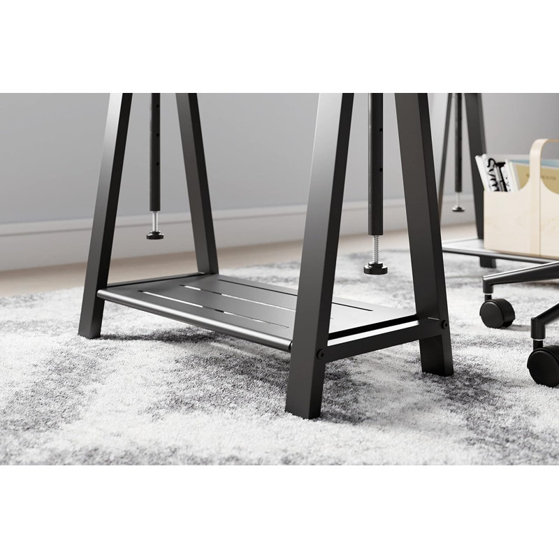 Adjustable Height Mixed Media Desk With Storage Shelves And Urban Farmhouse Design