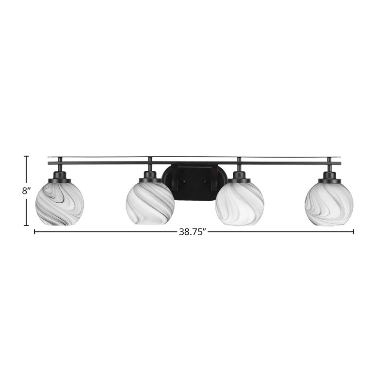 Barre d'éclairage de salle de bain 4 lumières Afrida avec verre tourbillon onyx de 5,75 po, Noir mat