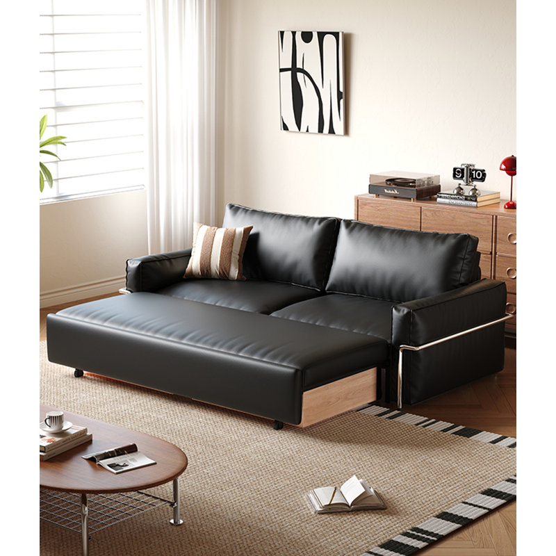 Canapé de salon extensible en cuir massif de style Mid-Century, 34.6" H x 73.2" W x 34.6" D