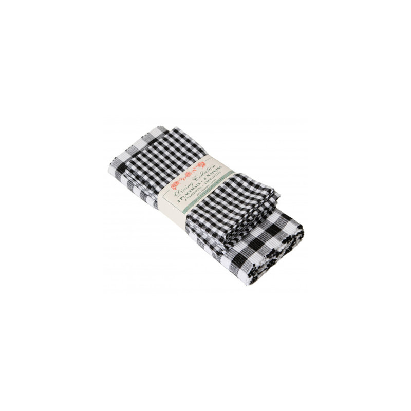 Ensemble 8 pièces de serviettes en coton et de serviettes en coton check Toro, Noir