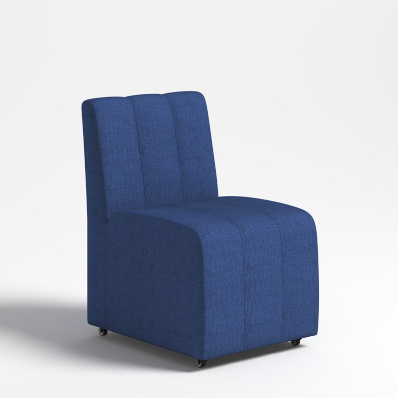 Bousquet Pet Friendly Upholstered Dining Chair With Casters Luxurious Chenille Fabric Easy To Move And Floor Friendly, Blue