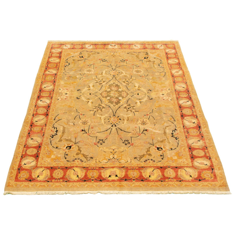 Tapis décoratif en laine noué à la main de conception unique noué à la main perse new age paktord 18/20 kaki 6 pi 1 po x 9 pi