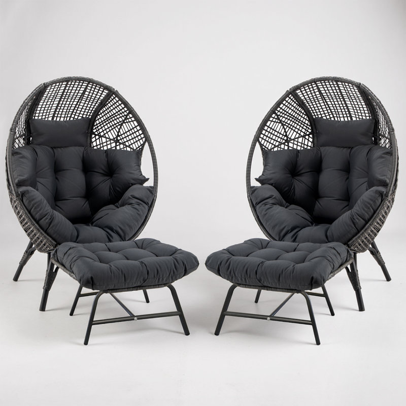Brose Bagryana 2-Piece Outdoor Wicker Egg Chair Set with Ottomans and Cushions, Gray/Gray