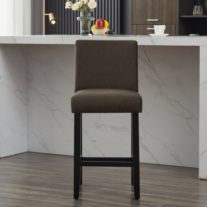 Tabouret de bar et de comptoir rembourré avec structure en bois massif, Brun / similicuir, 1